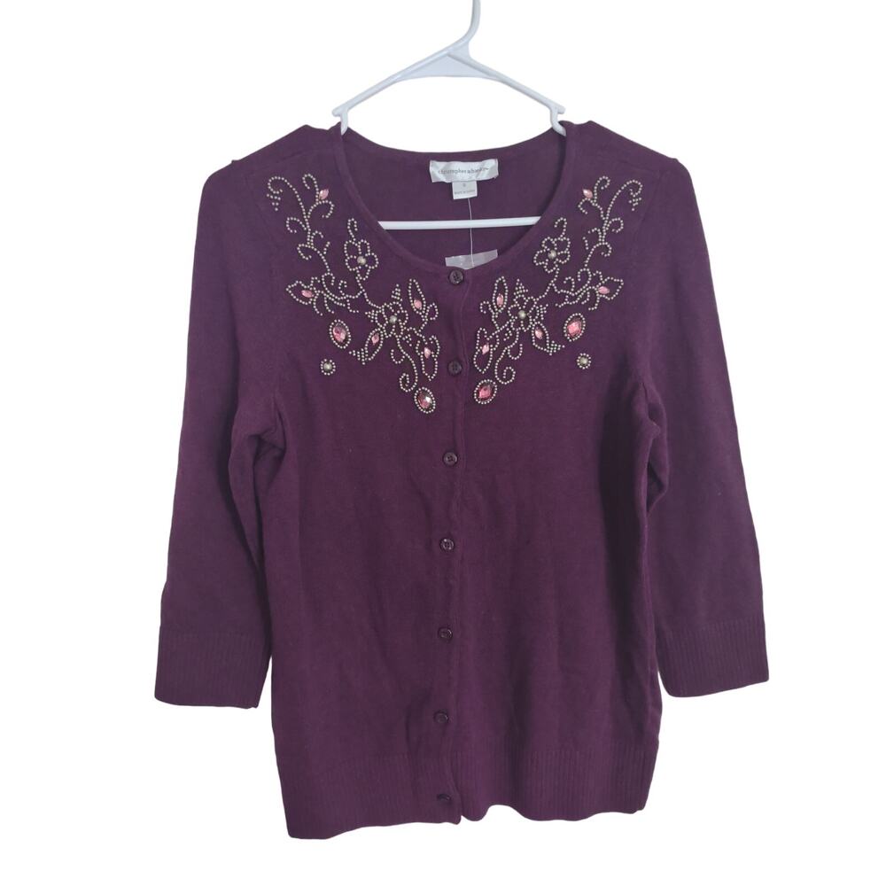 NWT! Christopher‎ and banks Plum Color Jeweled Cardigan Size Small Classic